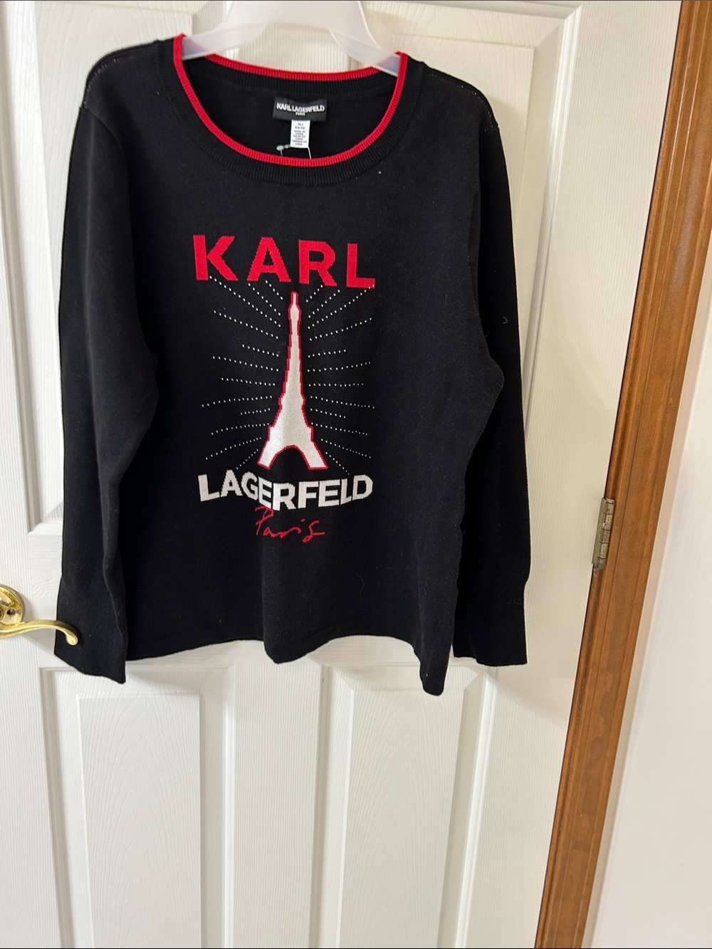 Karl Lagerfeld Black Sweatshirt with Red & White Eiffel Graphic